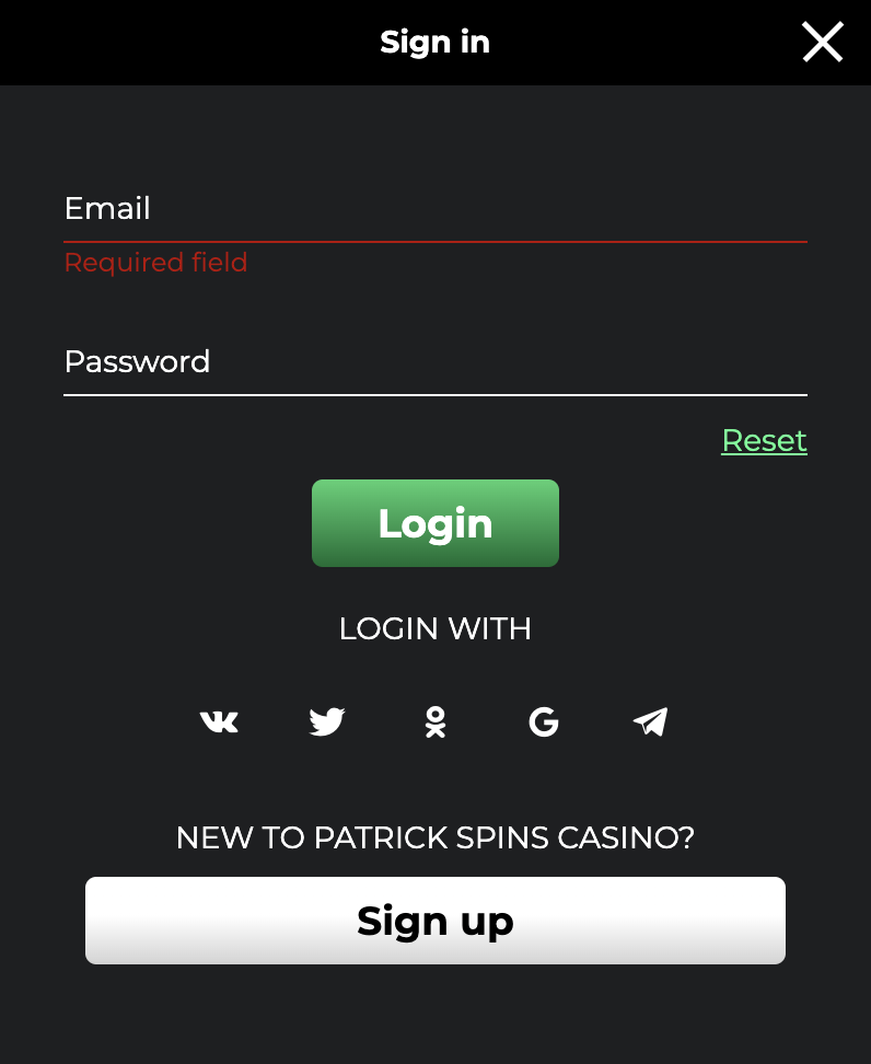 Patrick Spins Casino Login